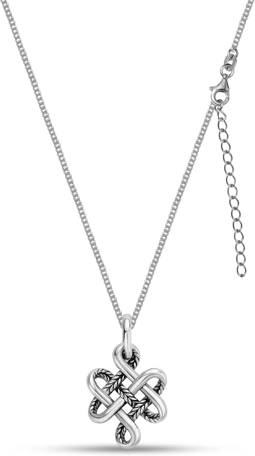 LeCalla 925 Sterling Silver Knot Pendant Necklace for Women | CZ Infinity Celtic Knot Heart Shaped Necklace | Graduation Birthday Gifts for Anniversary