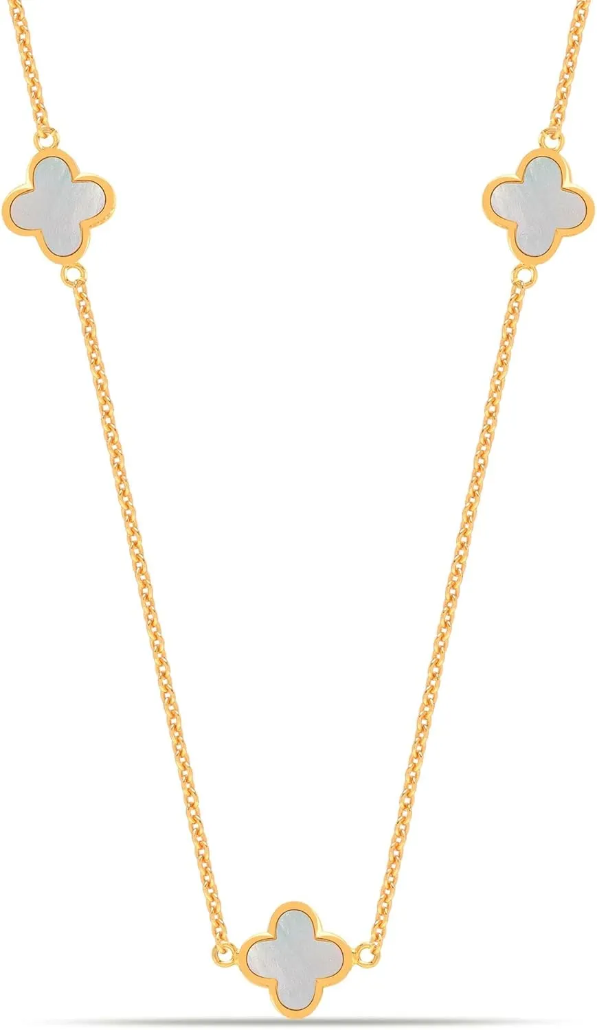 LeCalla Pendant Necklaces for Women | 925 Sterling Silver 14K Gold-Plated Antique Mother of Pearl, Heart & Clover Necklaces | Jewelry Gifts for Mothers Day & Special Occasions