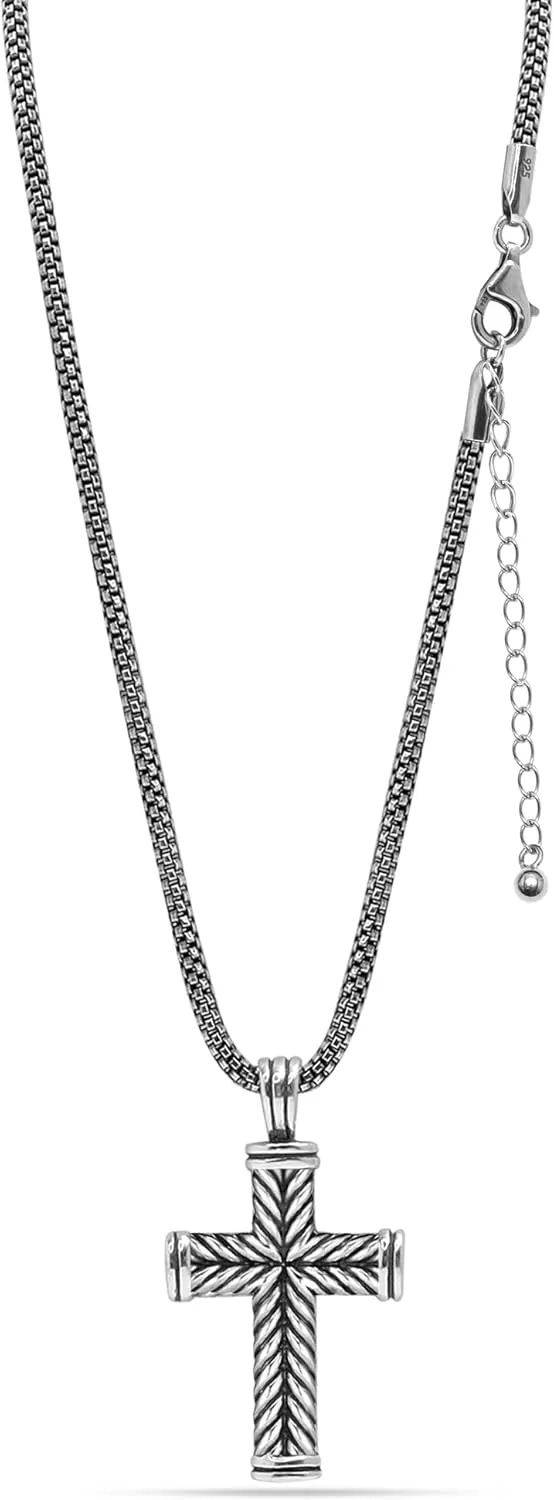 LeCalla Solid 925 Sterling Silver Cross Pendant Necklace | Adjustable Chain Necklace | Religious Necklace Pendant for Women