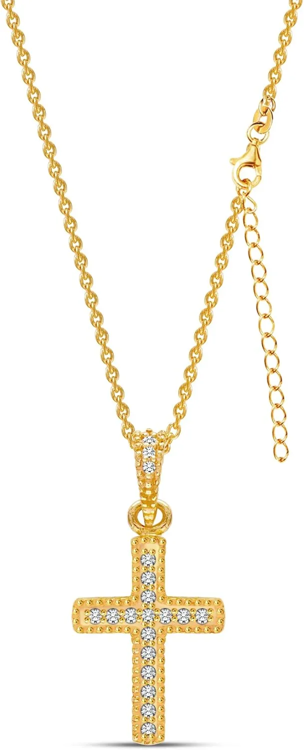 LeCalla Solid 925 Sterling Silver Cross Pendant Necklace | Adjustable Chain Necklace | Religious Necklace Pendant for Women