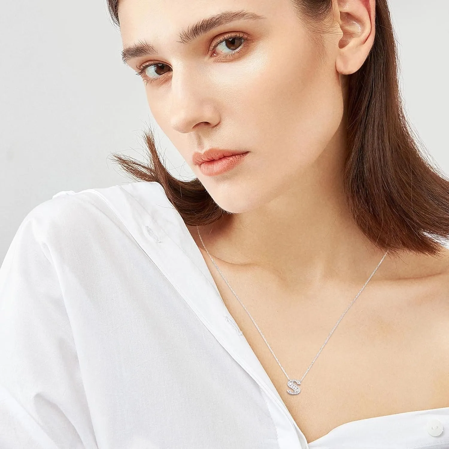 Letter A-Z Initial Necklace for Women 925 Sterling Silver Moissanite Created Diamond Pendant Charm Necklaces Fashion Jewelry for Her