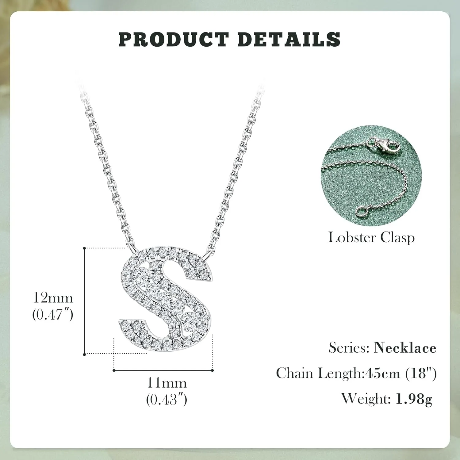 Letter A-Z Initial Necklace for Women 925 Sterling Silver Moissanite Created Diamond Pendant Charm Necklaces Fashion Jewelry for Her