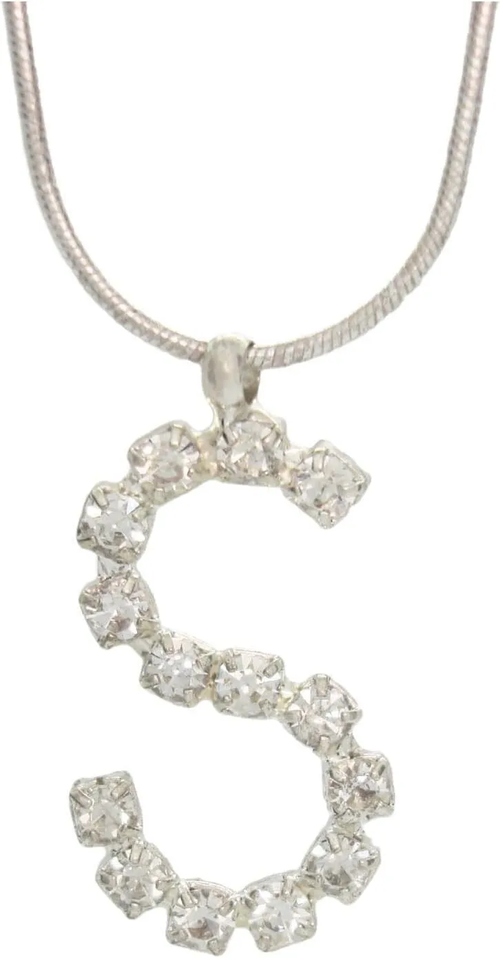 Letter "S" Rhinestone Silver Tone Initial Pendant 1"   Chain Necklace 18" Fashion Necklaces Trendy Accessories Stylish Additions