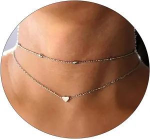 LEXODY Dainty Heart Necklace Tiny Heart Pendant Choker Necklaces Small 14k Gold Plated Cute Open Heart Chain Necklace for Women Minimalist Jewelry Necklace for Women