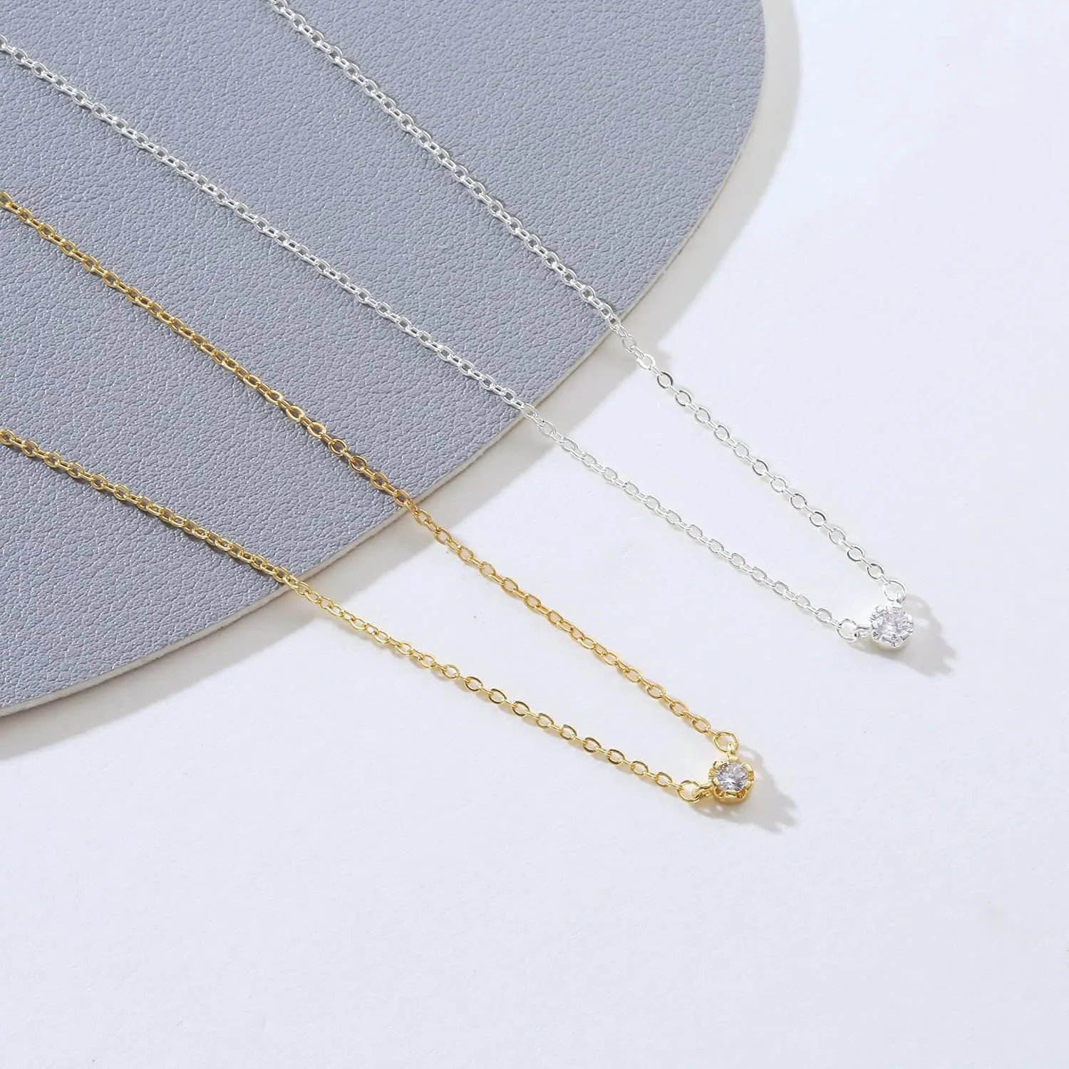 LEXODY Diamond Necklaces for Women, Dainty 14k Gold Plated Leaf Pendant Necklace Layered CZ Necklace Simple Choker Necklaces for Women Trendy Jewelry Gifts