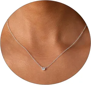 LEXODY Diamond Necklaces for Women, Dainty 14k Gold Plated Leaf Pendant Necklace Layered CZ Necklace Simple Choker Necklaces for Women Trendy Jewelry Gifts
