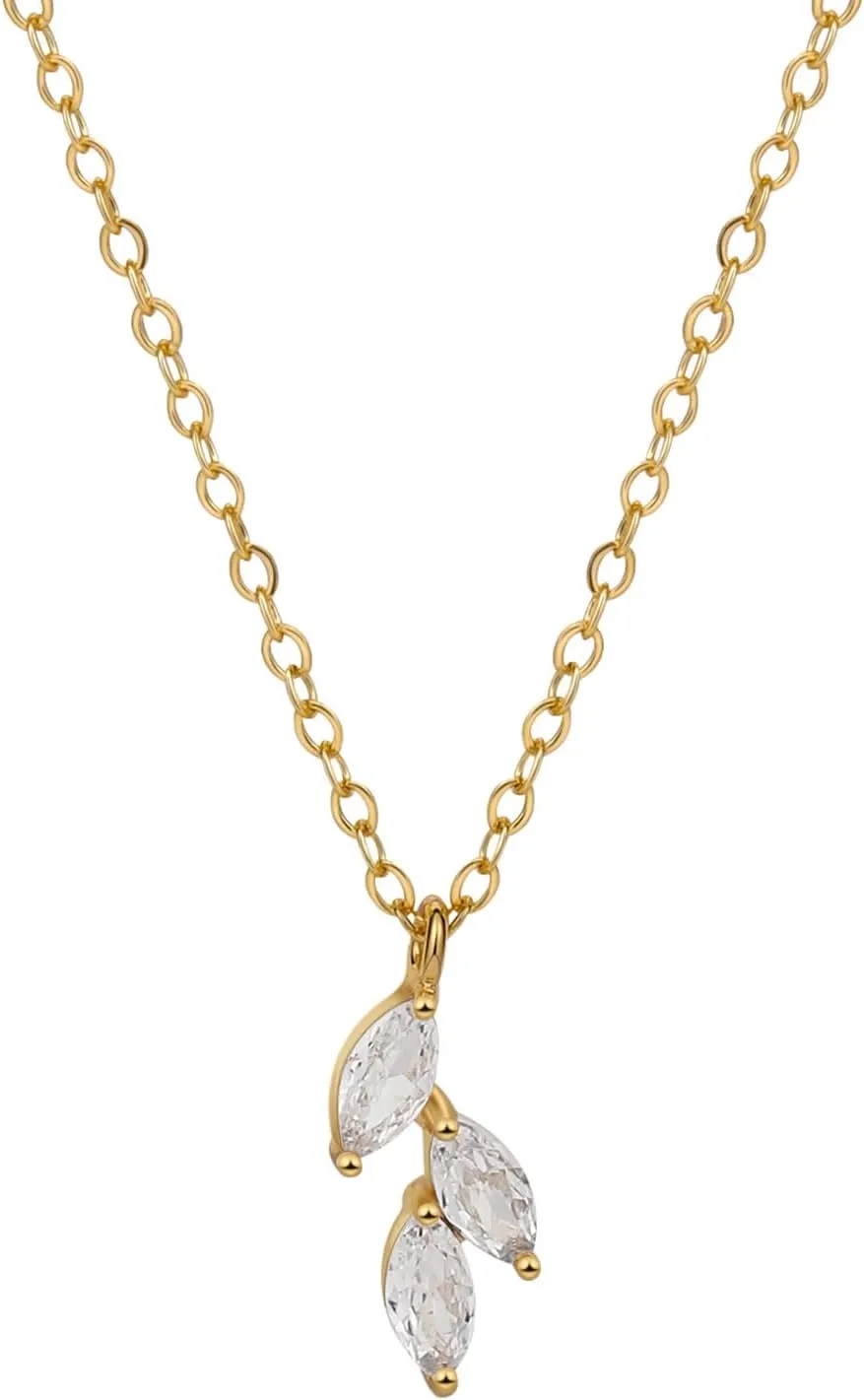 LEXODY Diamond Necklaces for Women, Dainty 14k Gold Plated Leaf Pendant Necklace Layered CZ Necklace Simple Choker Necklaces for Women Trendy Jewelry Gifts