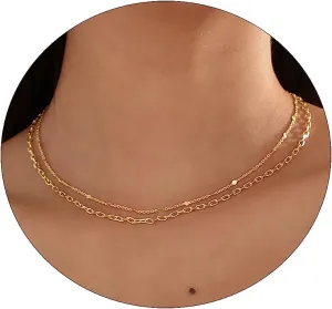 LEXODY Gold Necklaces for Women Dainty Necklace Jewelry Set Cuban Link Beaded Chain 14k Gold Layered Necklace Pendant Necklace Choker for Women Jewelry Gifts