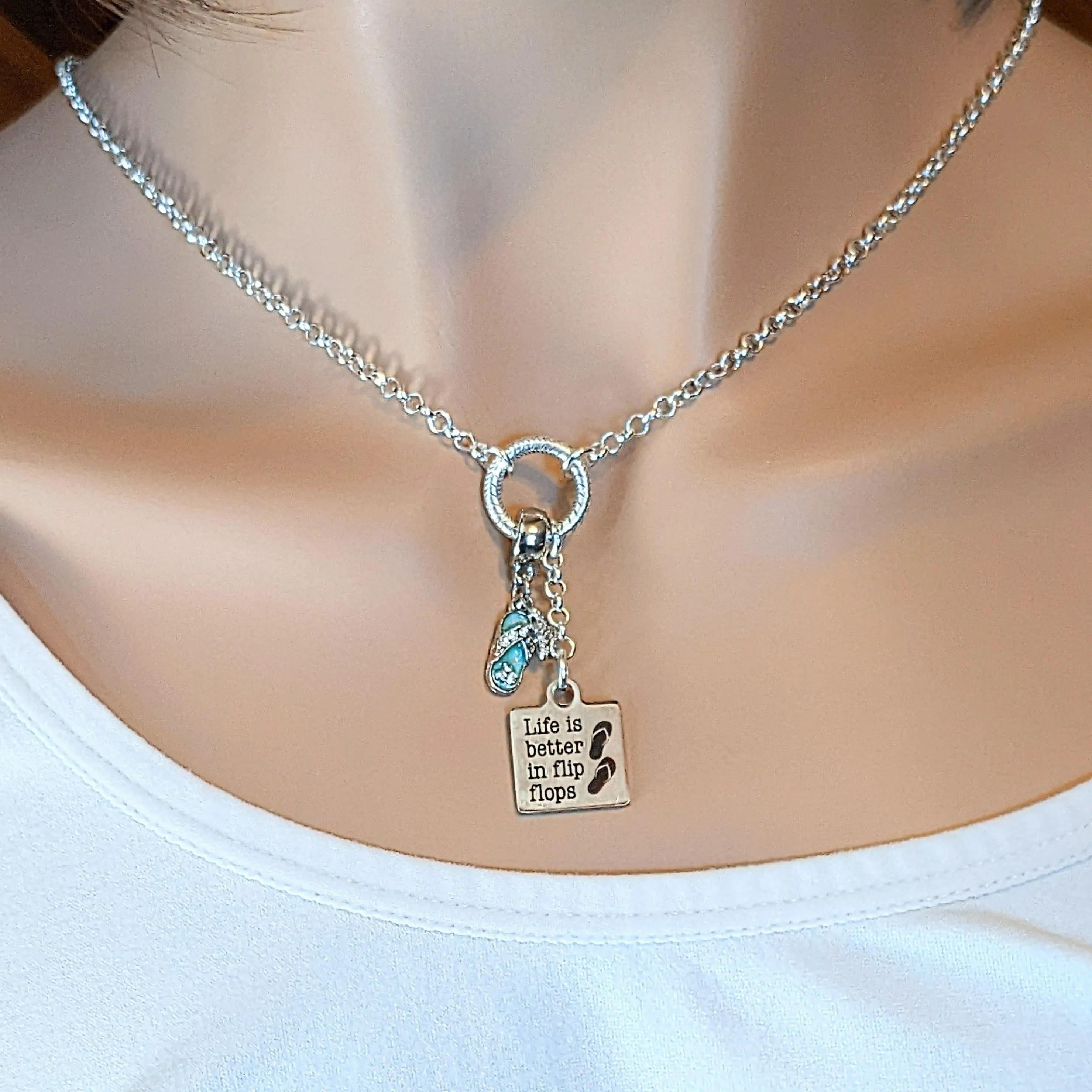 Life is Better in Flip Flops Charm Keeper Necklace - 18-24 inch