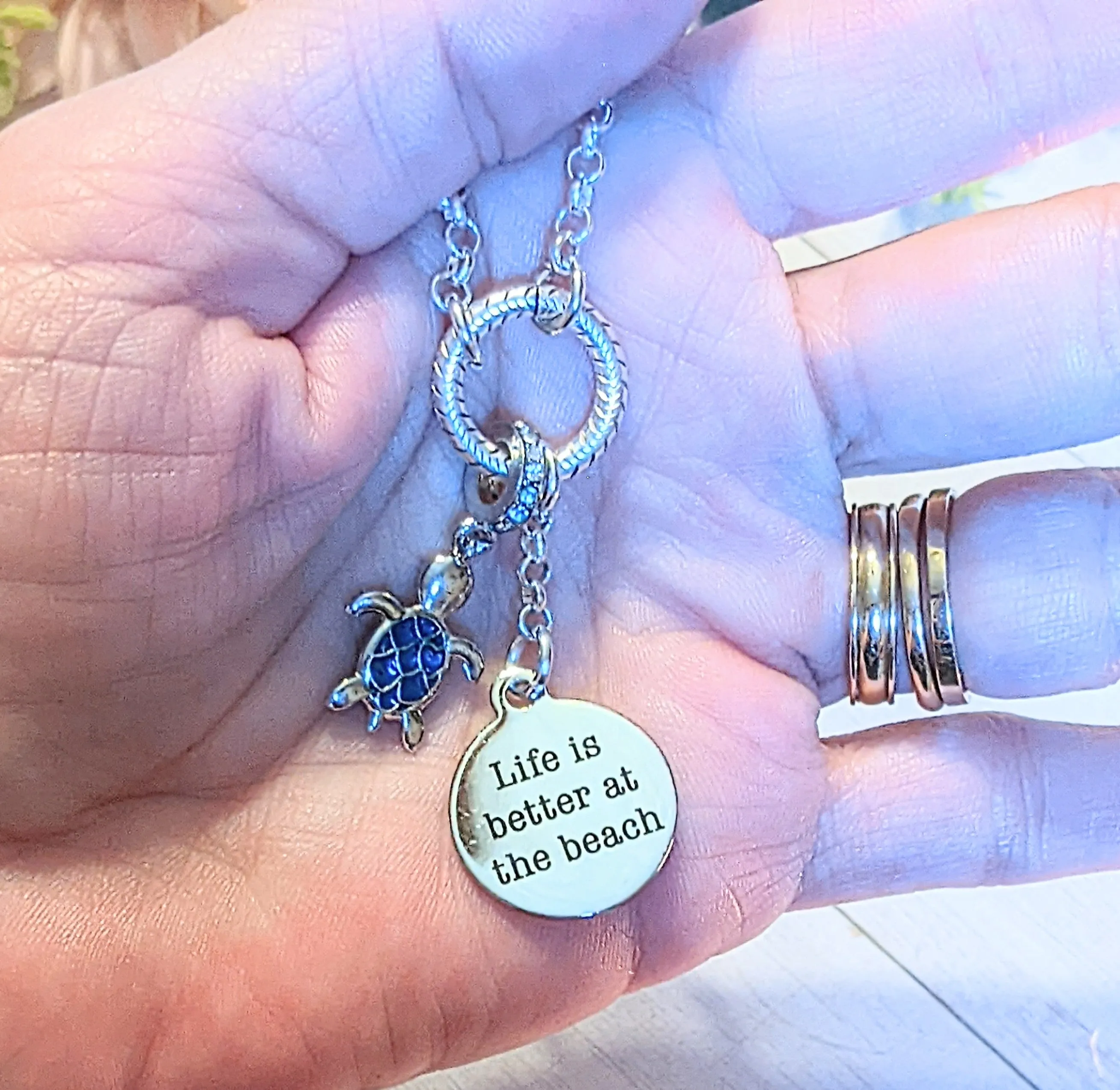 Life is Better On the Beach Charm Keeper Necklace - 18-24 inch