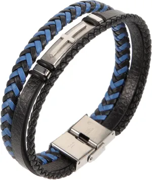 LIFKOME Men's Fashion Bracelet Cross Shape Pendant Braided Leather Cuff Stainless Steel Wrist Chain All-season Accessory