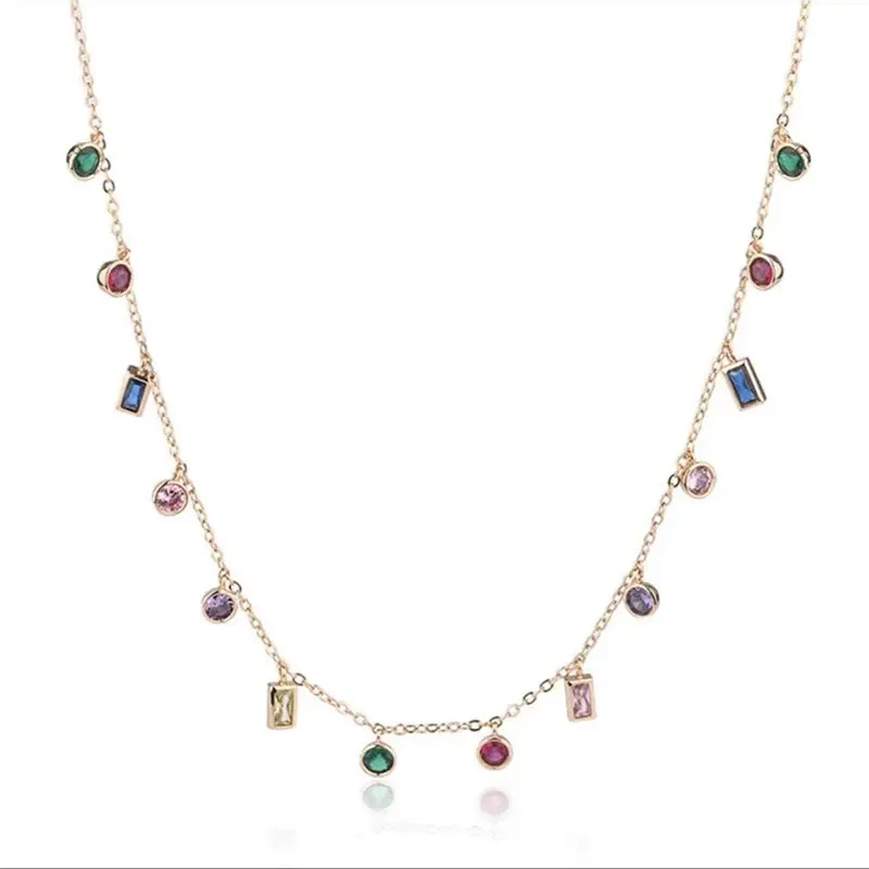 Light Luxury Stainless Steel Colorful Zircon Short Collar Necklace for Women