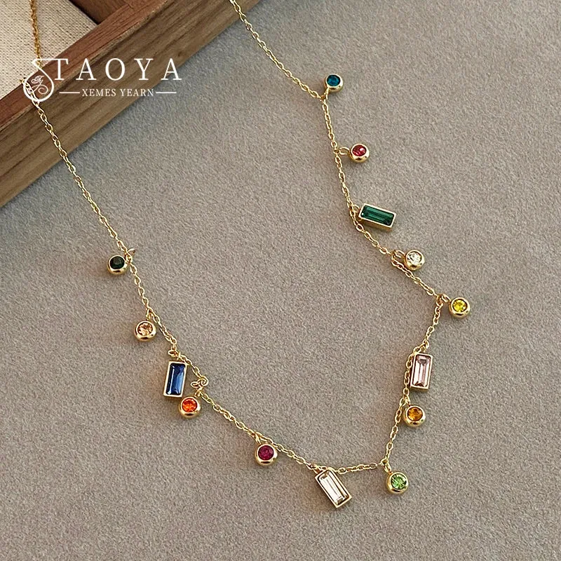 Light Luxury Stainless Steel Colorful Zircon Short Collar Necklace for Women