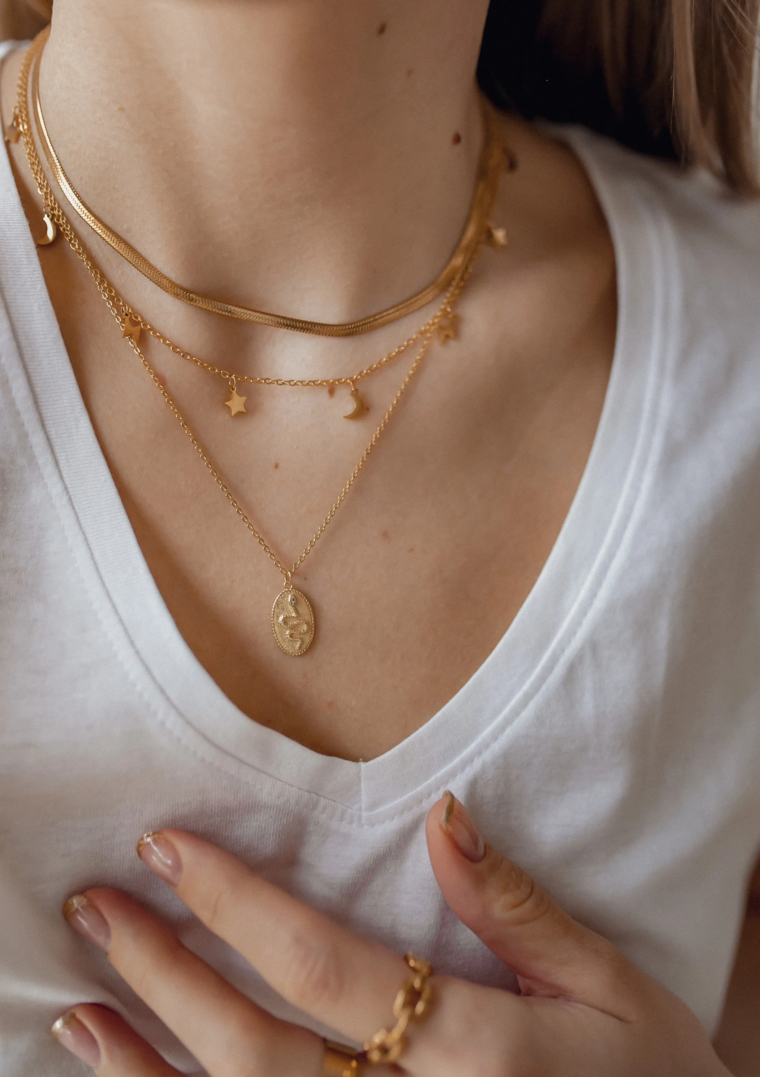 Lightning Star Moon Necklace Gold
