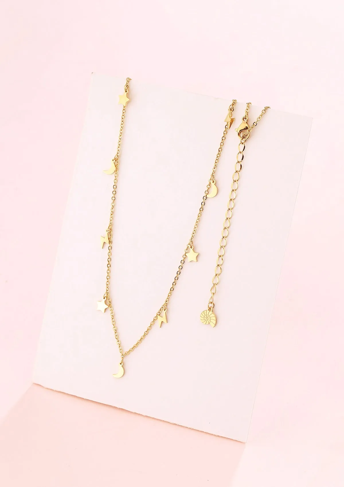 Lightning Star Moon Necklace Gold