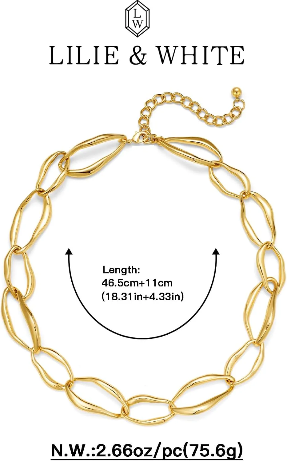 LILIE&WHITE Gold Necklaces For Women Chunky Necklaces Trendy Gold Link Chain Necklace Fashion Choker Necklace Women Jewelry Gift