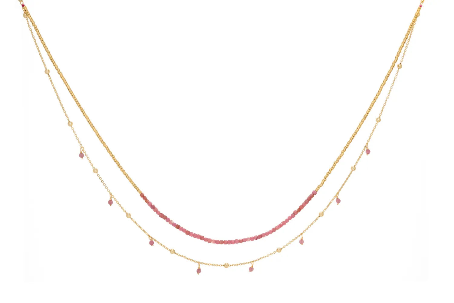 Lily Gold & Pink Tourmaline Beaded Layer Necklace