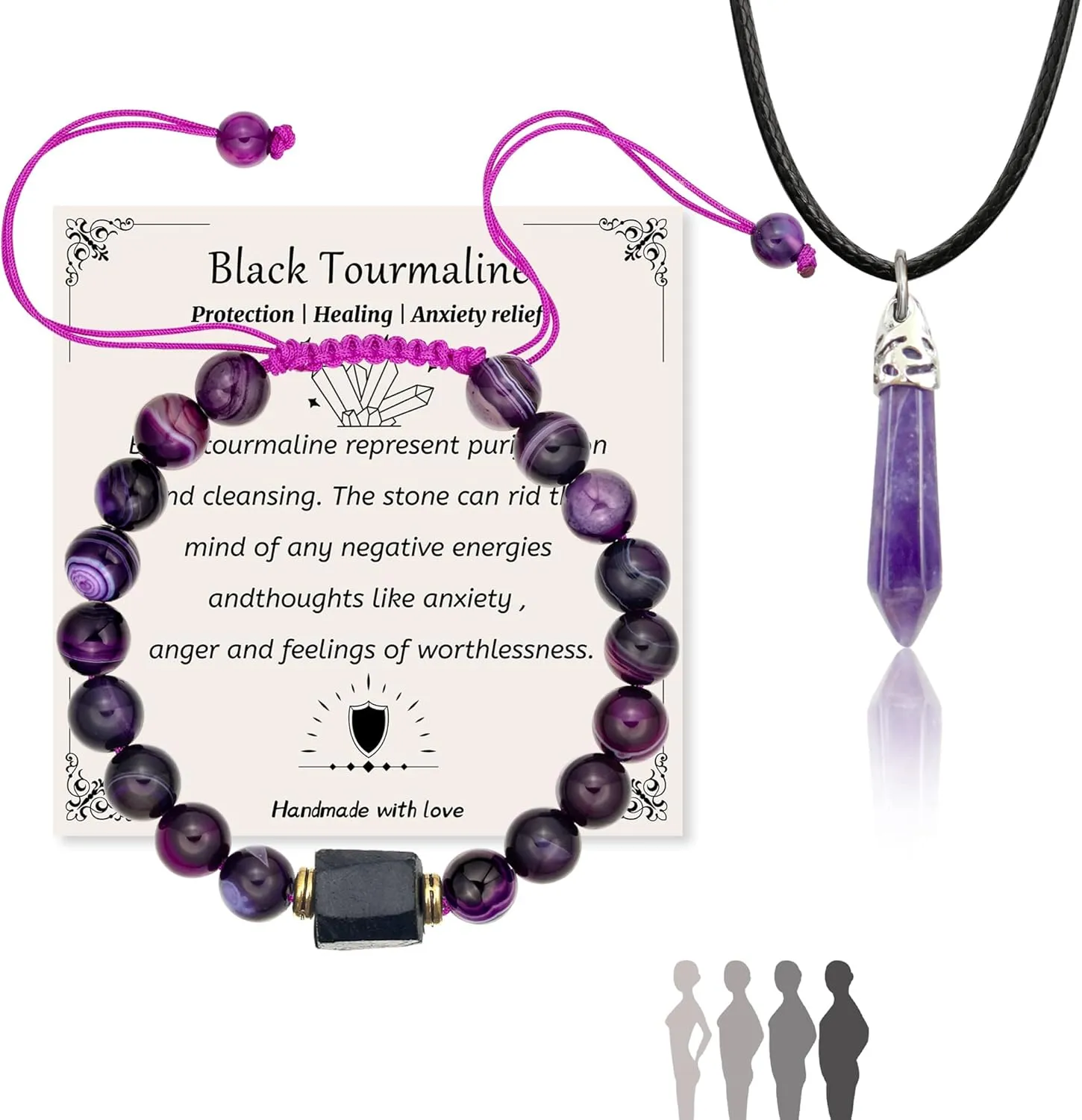 LINY Triple Protection Bracelet - Natural Stone Beads Healing Energy Bracelet Adjustable Braid Rope Tourmaline Bracelet for Women Men