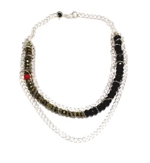 Liza Onyx Red Jade Silver Plated Chain Necklace
