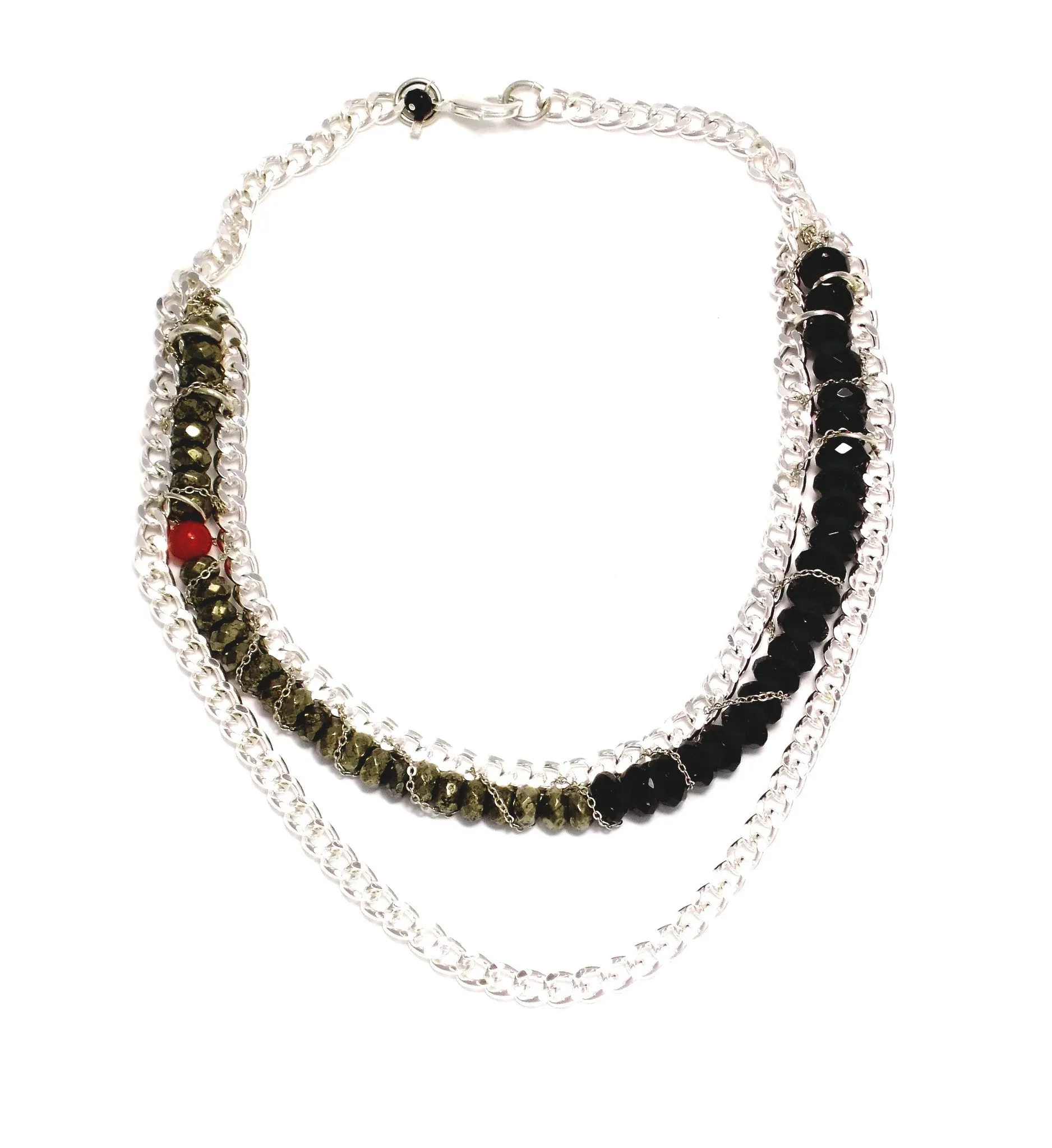 Liza Onyx Red Jade Silver Plated Chain Necklace