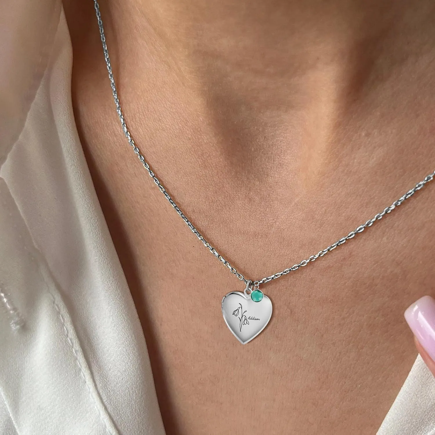 Locket Necklace for Women - Heart Locket Necklace Customized Photo Name Birthstone and Birth Flower - Jewelry Gifts for Women