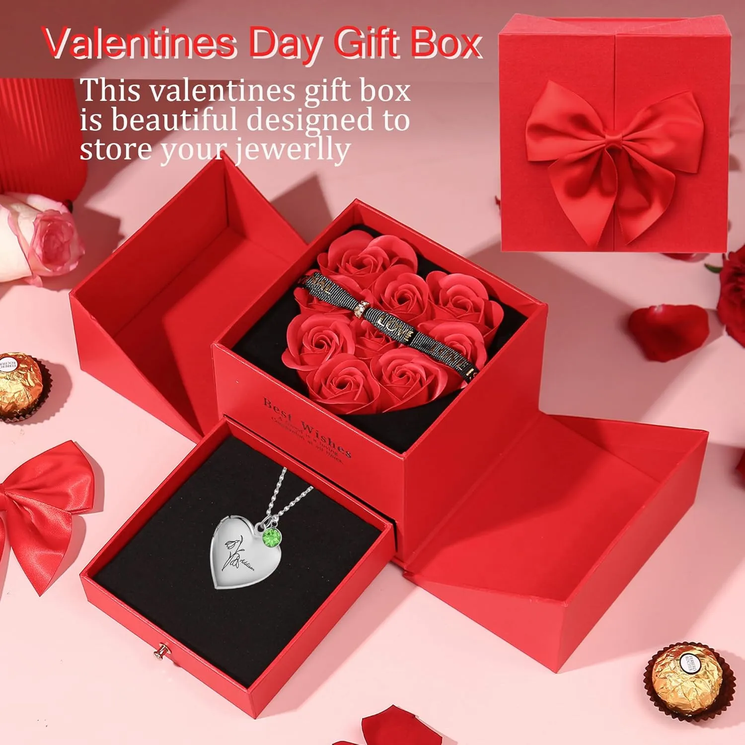 Locket Necklace for Women - Heart Locket Necklace Customized Photo Name Birthstone and Birth Flower - Jewelry Gifts for Women