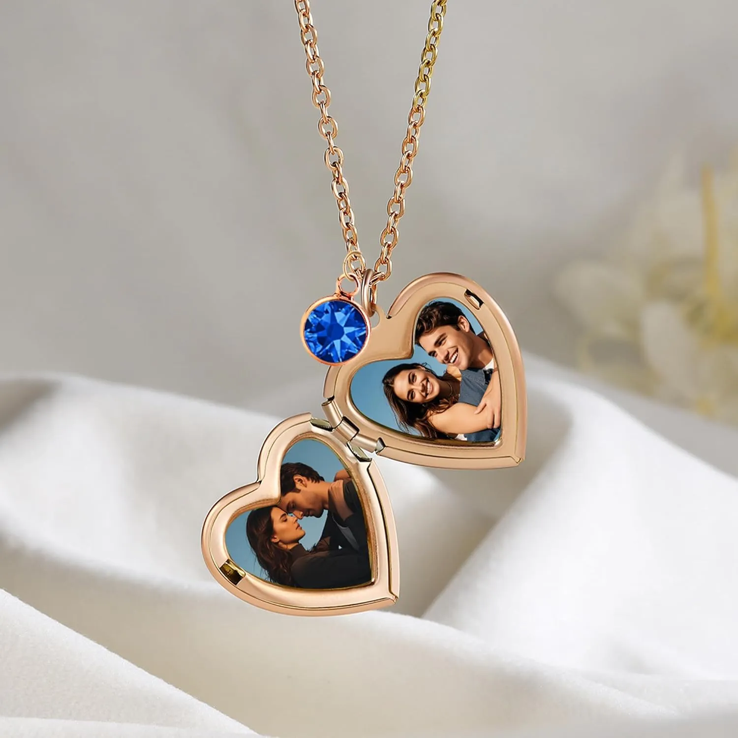 Locket Necklace for Women - Heart Locket Necklace Customized Photo Name Birthstone and Birth Flower - Jewelry Gifts for Women