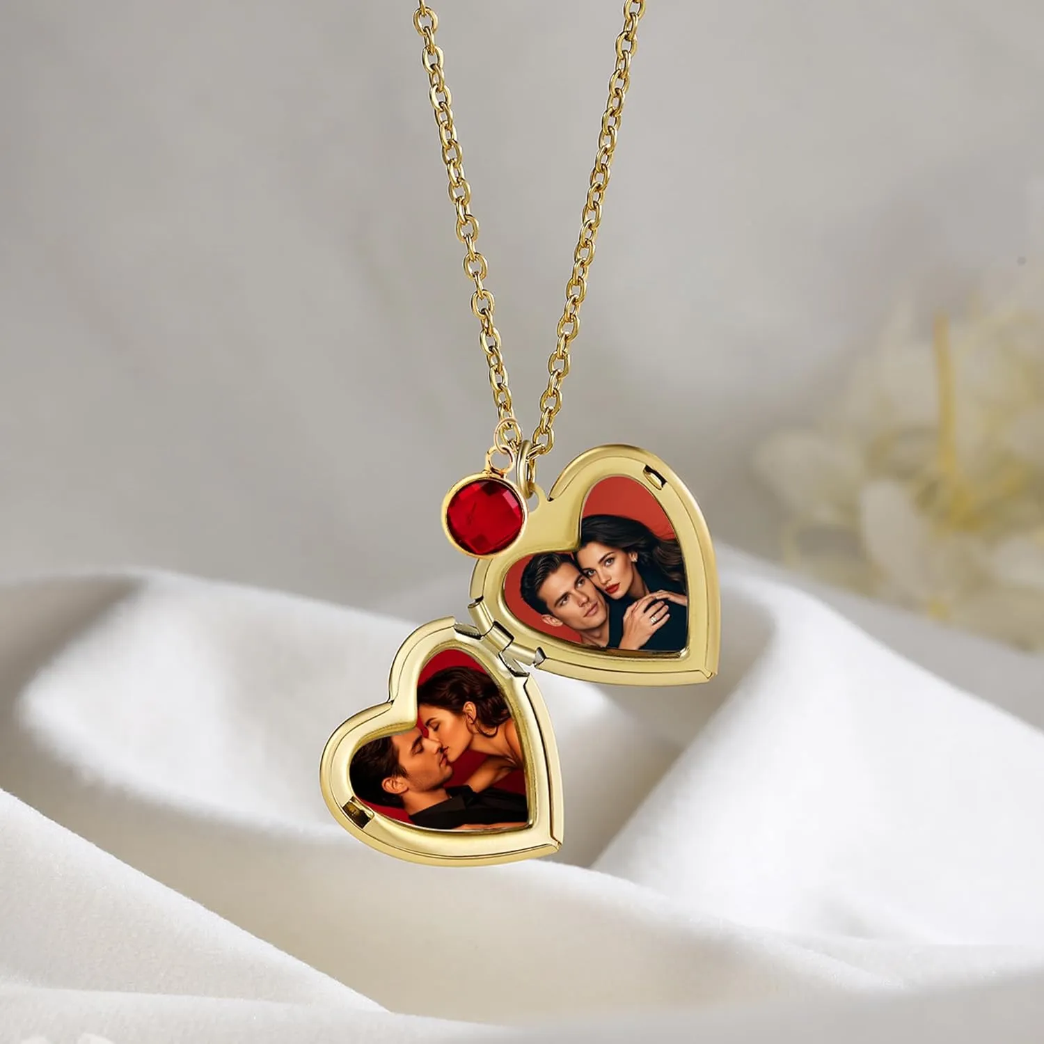 Locket Necklace for Women - Heart Locket Necklace Customized Photo Name Birthstone and Birth Flower - Jewelry Gifts for Women