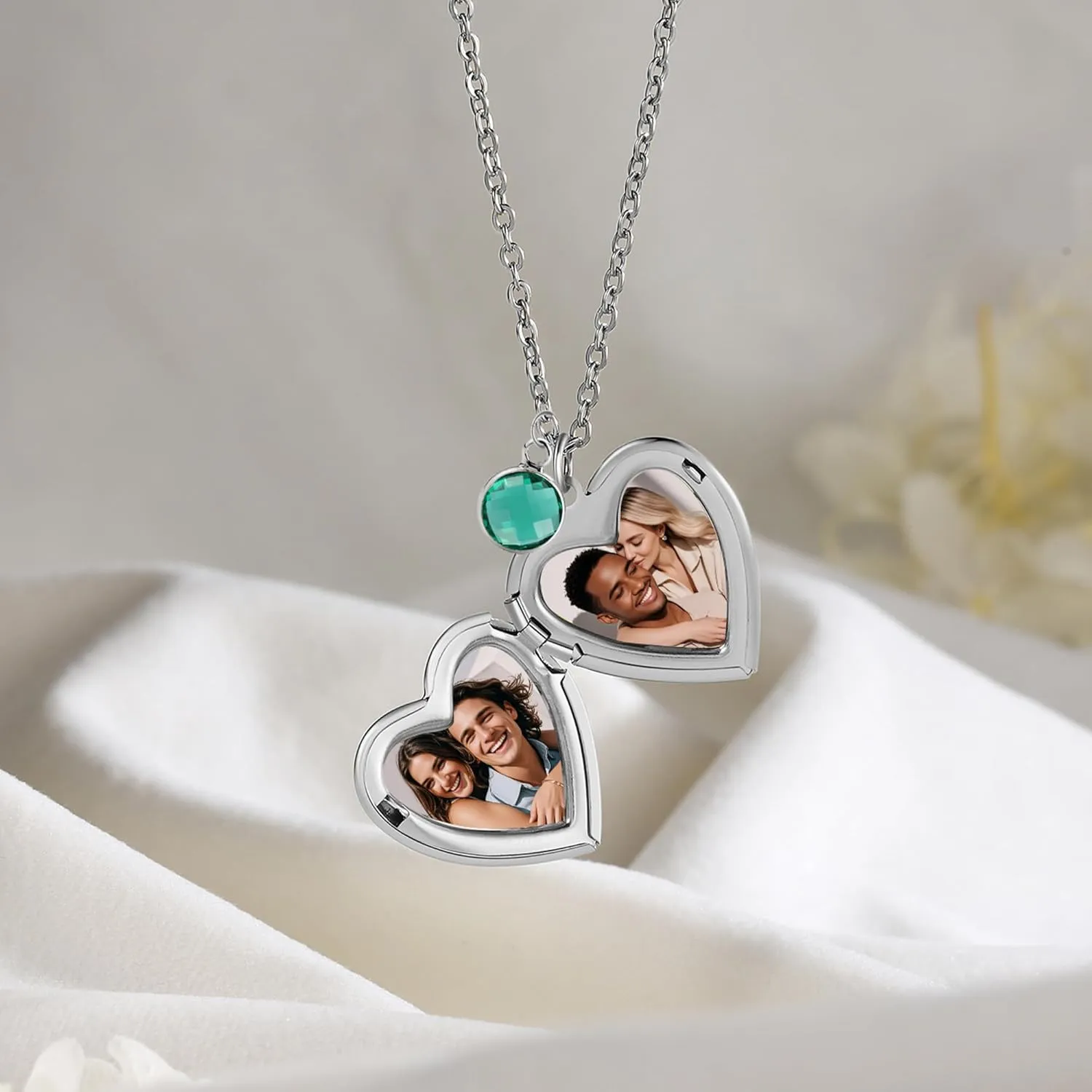 Locket Necklace for Women - Heart Locket Necklace Customized Photo Name Birthstone and Birth Flower - Jewelry Gifts for Women