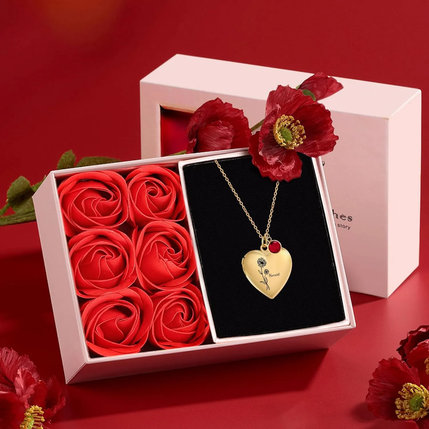 Locket Necklace for Women - Heart Locket Necklace Customized Photo Name Birthstone and Birth Flower - Jewelry Gifts for Women