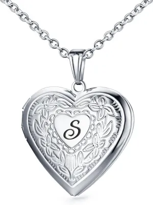 Locket Necklace Holds Pictures Alphabet Initial Letter Love Heart Lockets 18K Gold Plated Photo Memory Locket Necklaces Birthday Gifts