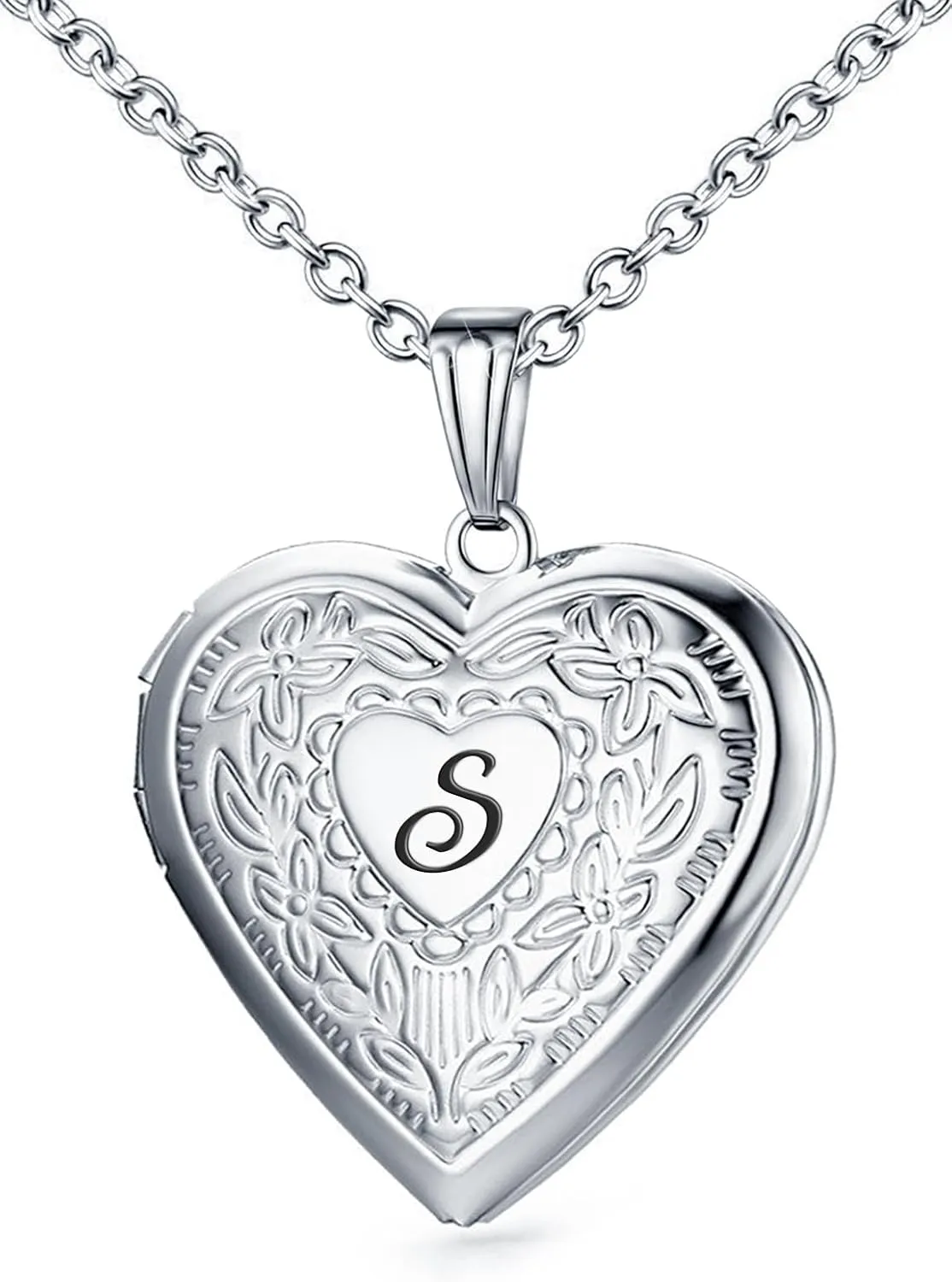 Locket Necklace Holds Pictures Alphabet Initial Letter Love Heart Lockets 18K Gold Plated Photo Memory Locket Necklaces Birthday Gifts
