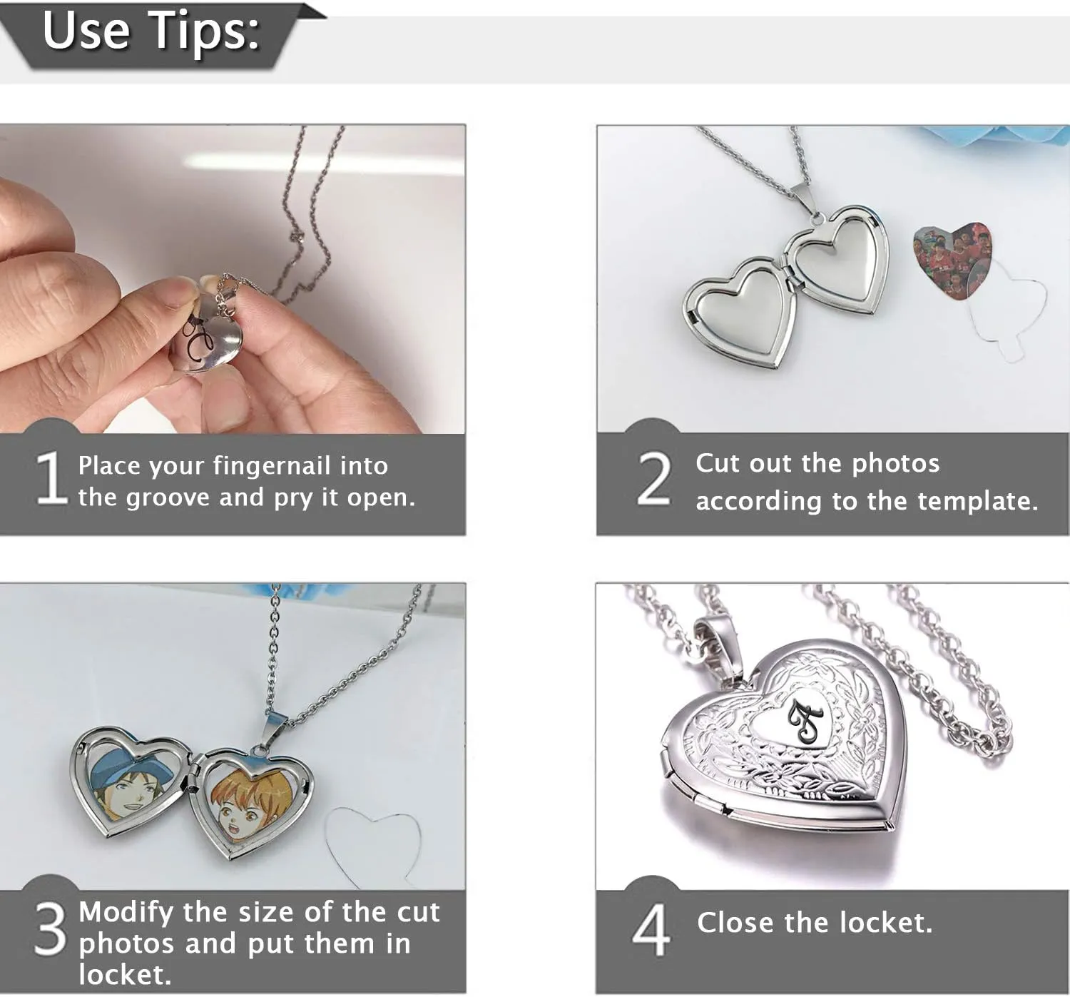 Locket Necklace Holds Pictures Alphabet Initial Letter Love Heart Lockets 18K Gold Plated Photo Memory Locket Necklaces Birthday Gifts