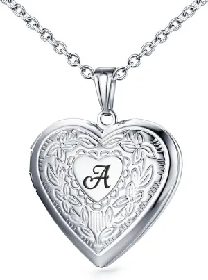 Locket Necklace Holds Pictures Alphabet Initial Letter Love Heart Lockets 18K Gold Plated Photo Memory Locket Necklaces Birthday Gifts