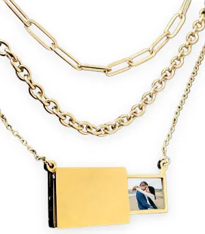 Locket Necklace with Photo Personalized Anniversary Gift for Wife Custom Gold Plated Layered Chain Necklace