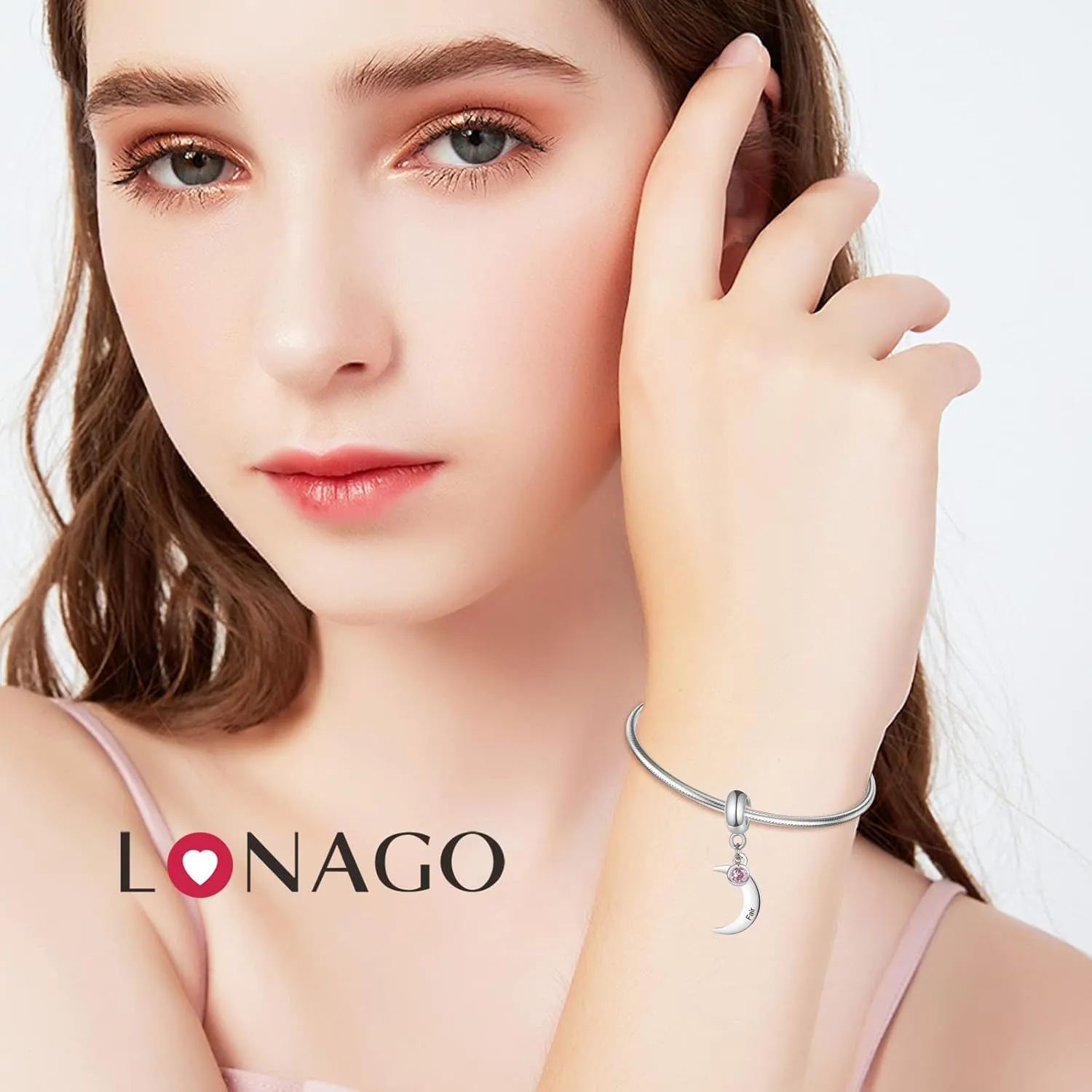 LONAGO Moon Charm for Bracelet, Personalized Crescent Moon Name Charms Bead for Bracelet Gift for Women