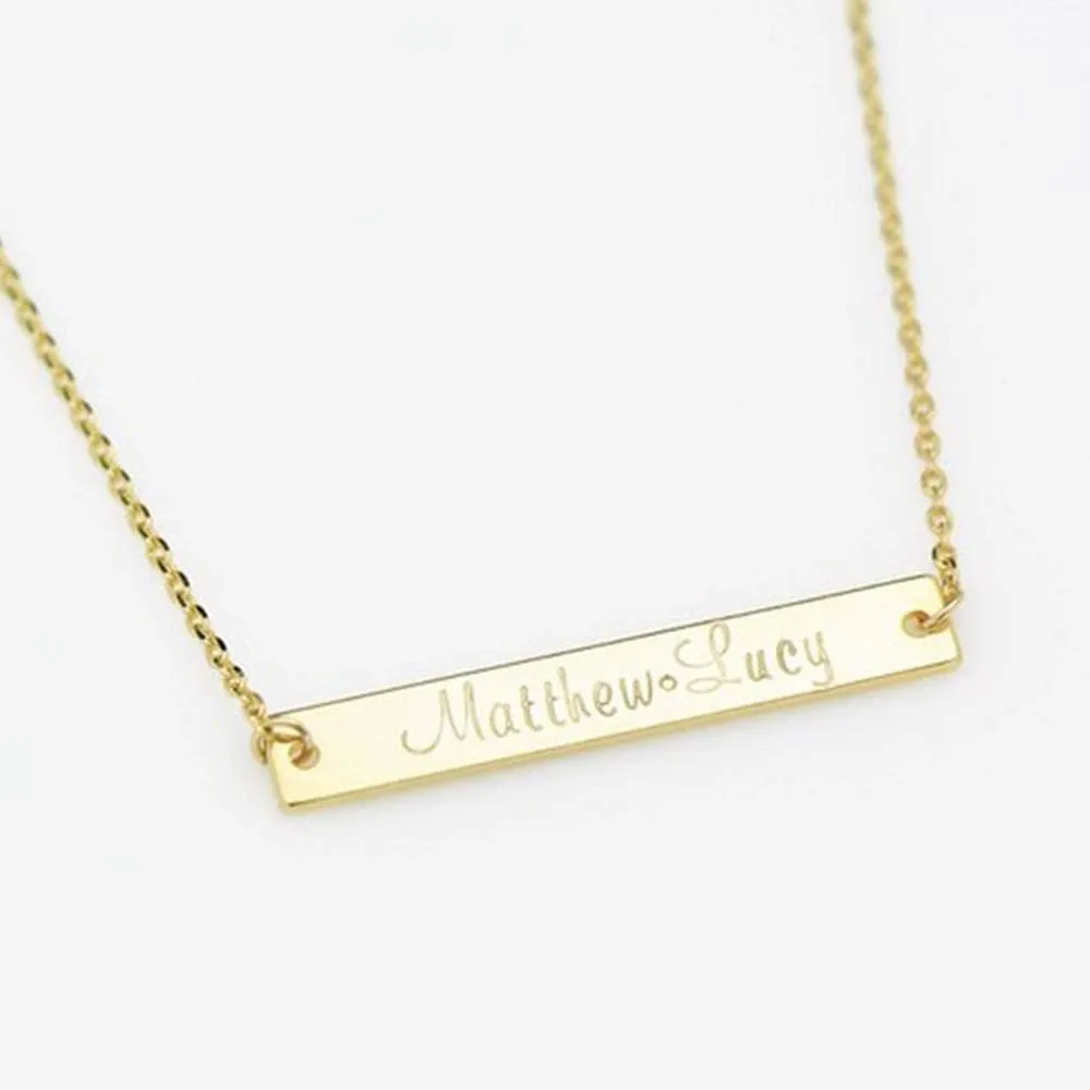LONAGO Personalized Bar Pendant Necklace Engraved Name Bar Necklace
