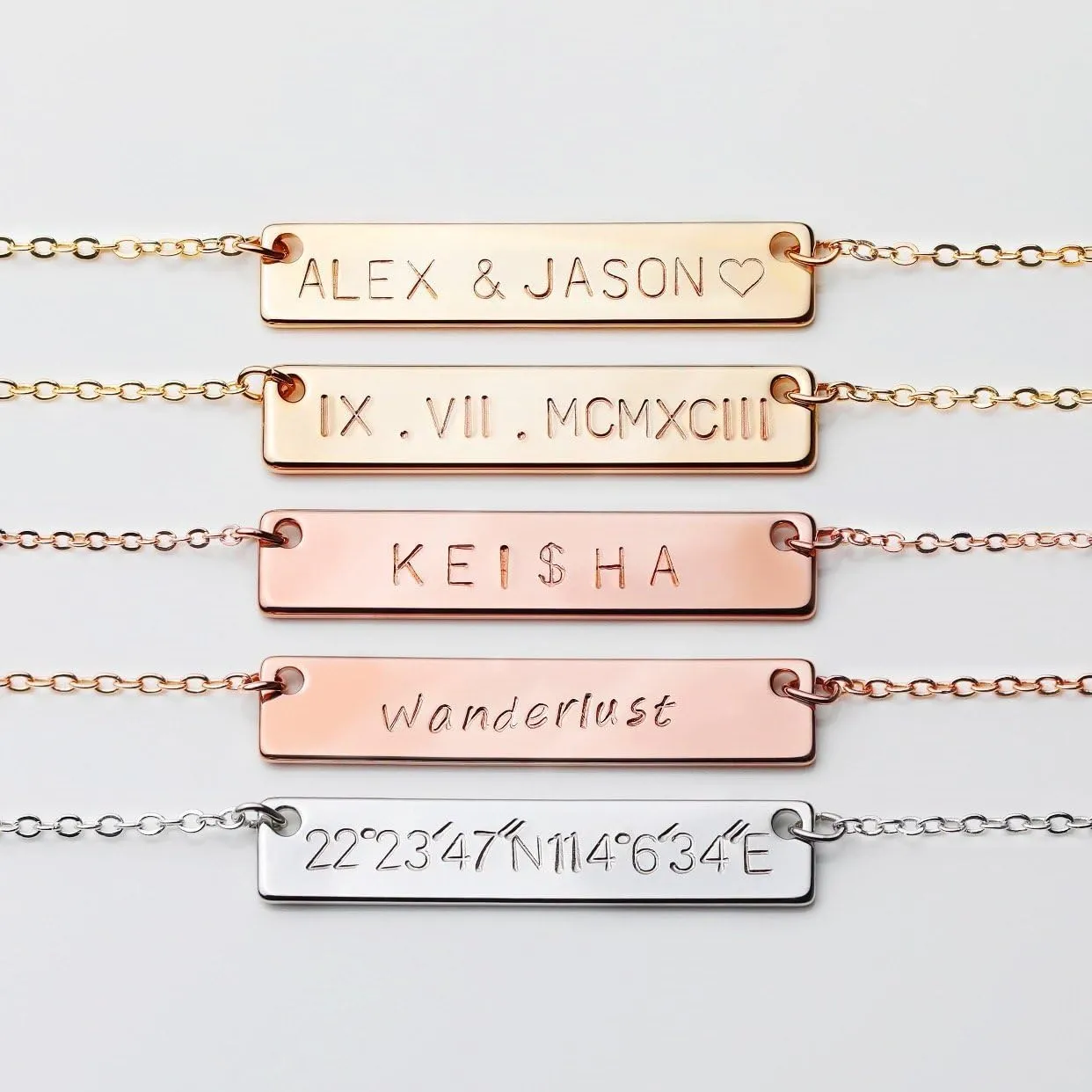 LONAGO Personalized Bar Pendant Necklace Engraved Name Bar Necklace