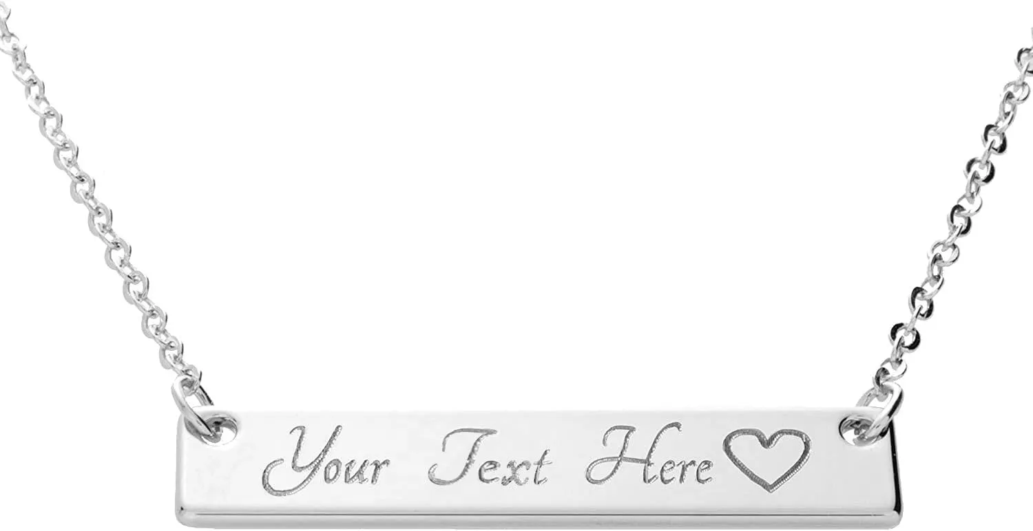 LONAGO Personalized Bar Pendant Necklace Engraved Name Bar Necklace