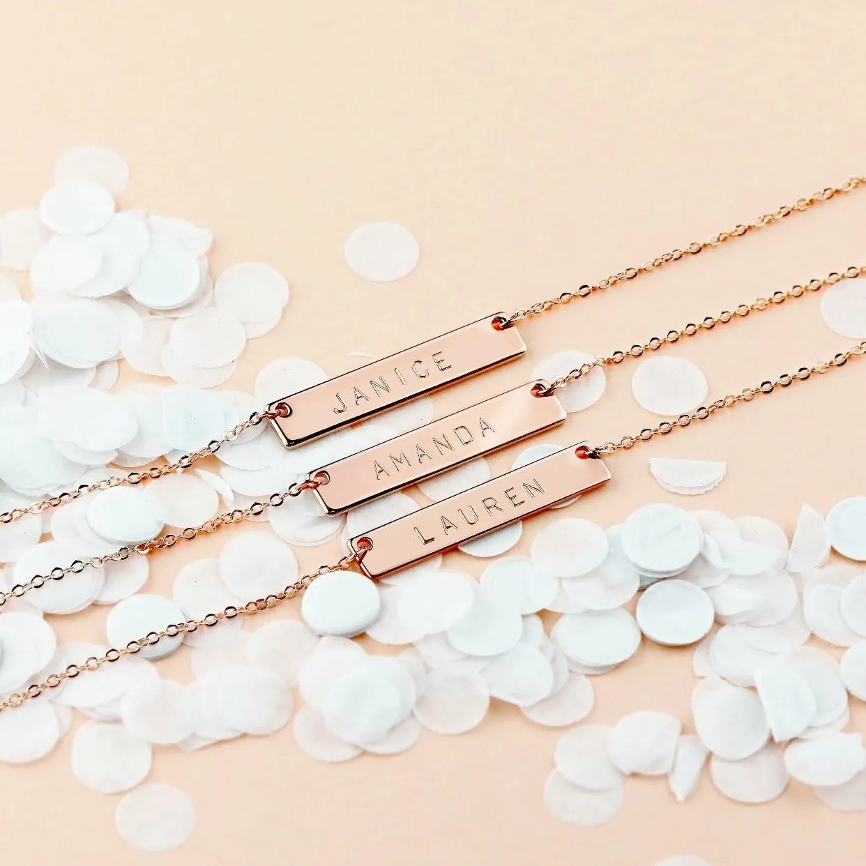LONAGO Personalized Bar Pendant Necklace Engraved Name Bar Necklace