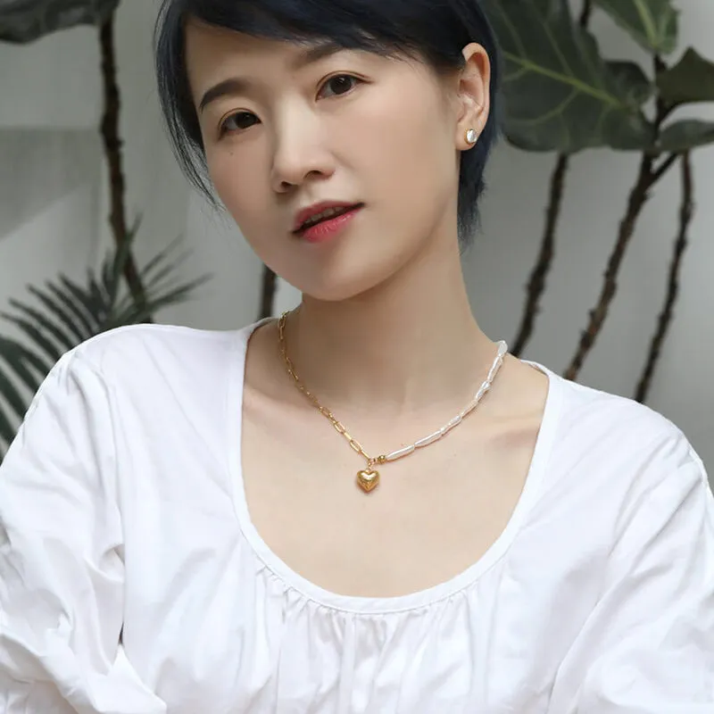 Long Baroque Pearl Heart Pendant Necklace