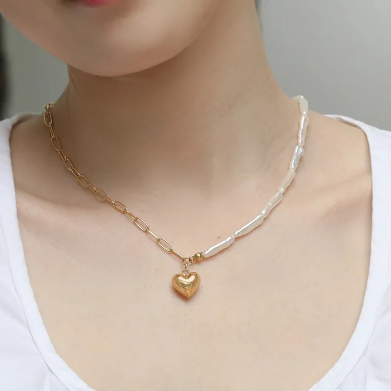 Long Baroque Pearl Heart Pendant Necklace