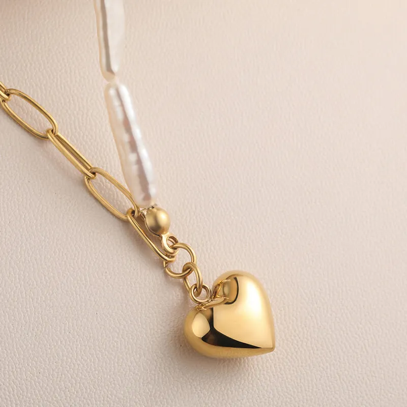 Long Baroque Pearl Heart Pendant Necklace