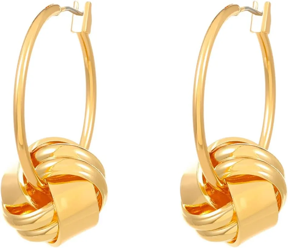 Long Knot Stud Earrings for Women Gold Geometric Statement Earrings Chunky Gold Silver Knot Hoop Earrings Statement Stud Earrings Minimalist Jewelry Gift