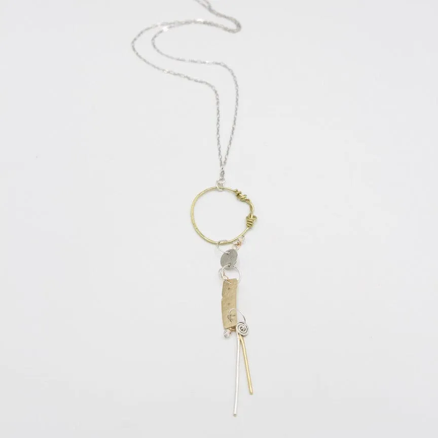 Long Mixed Metal Dangly Charm Pendant Necklace