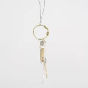 Long Mixed Metal Dangly Charm Pendant Necklace