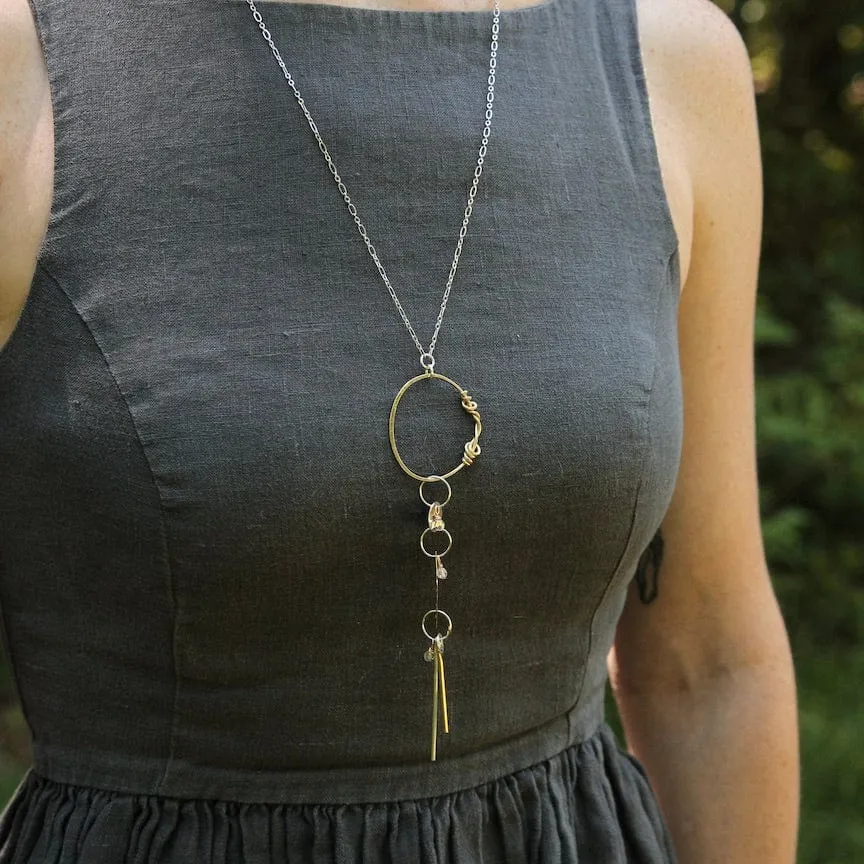 Long Mixed Metal Dangly Charm Pendant Necklace
