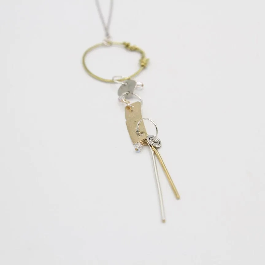 Long Mixed Metal Dangly Charm Pendant Necklace