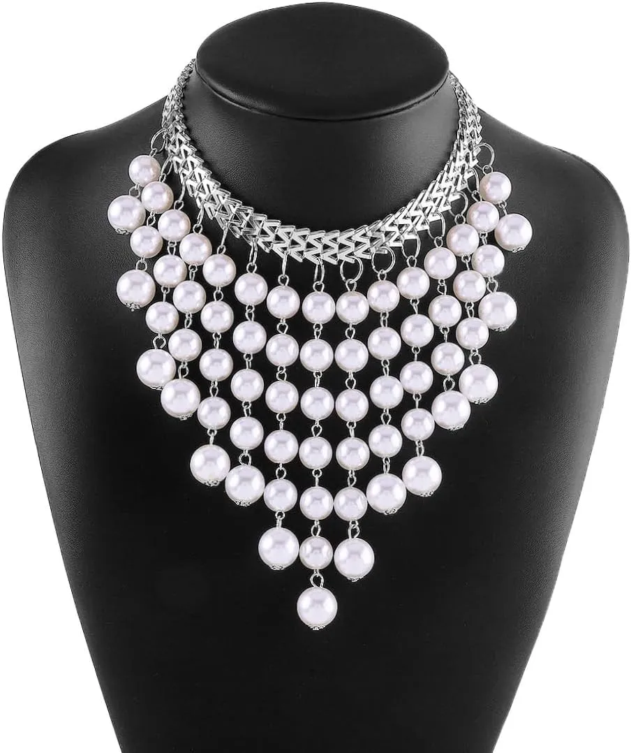 Long Tassel Chunky Boho Coin Statement Necklace For Women Silver