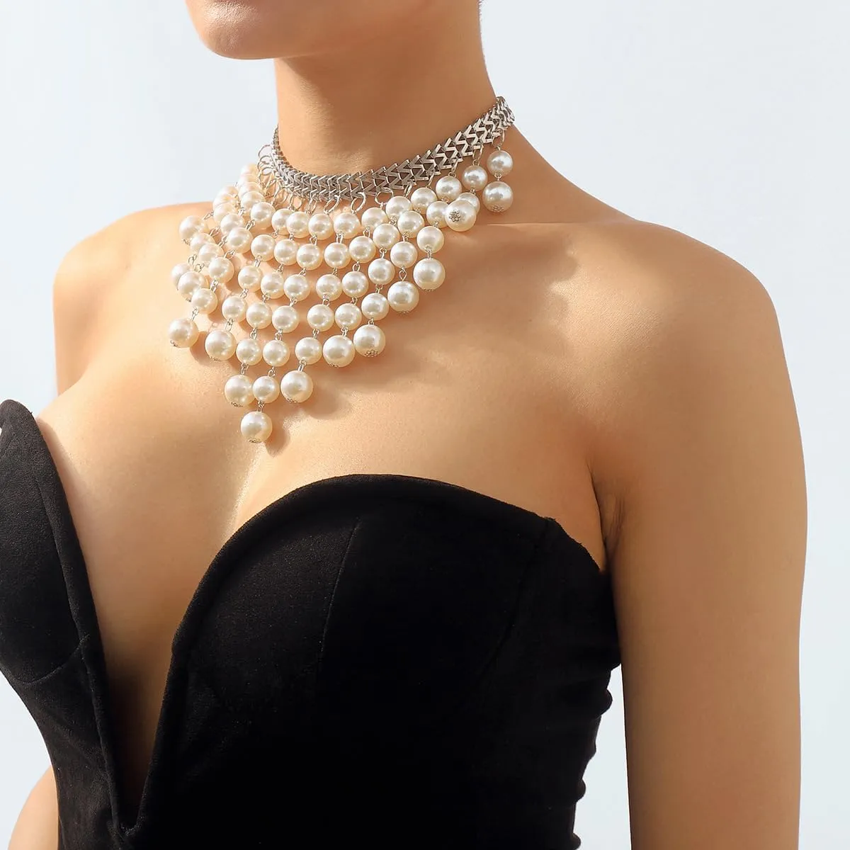Long Tassel Chunky Boho Coin Statement Necklace For Women Silver